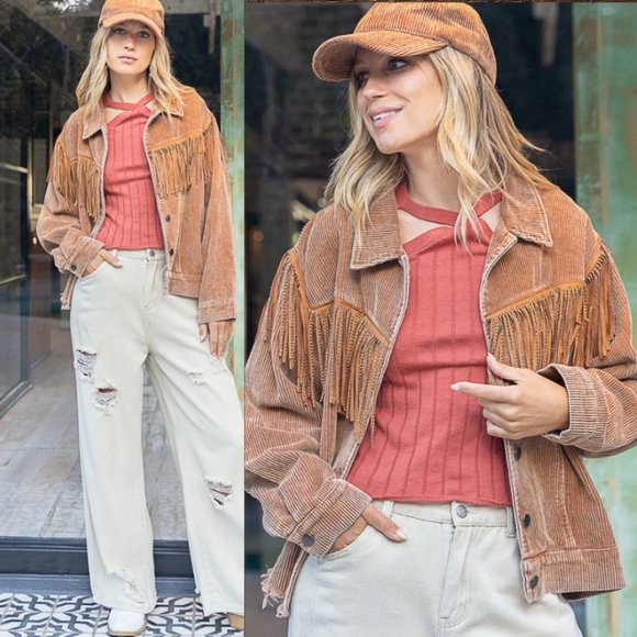 91567 POL Fringed Corduroy Jacket - Picture 3 of 5